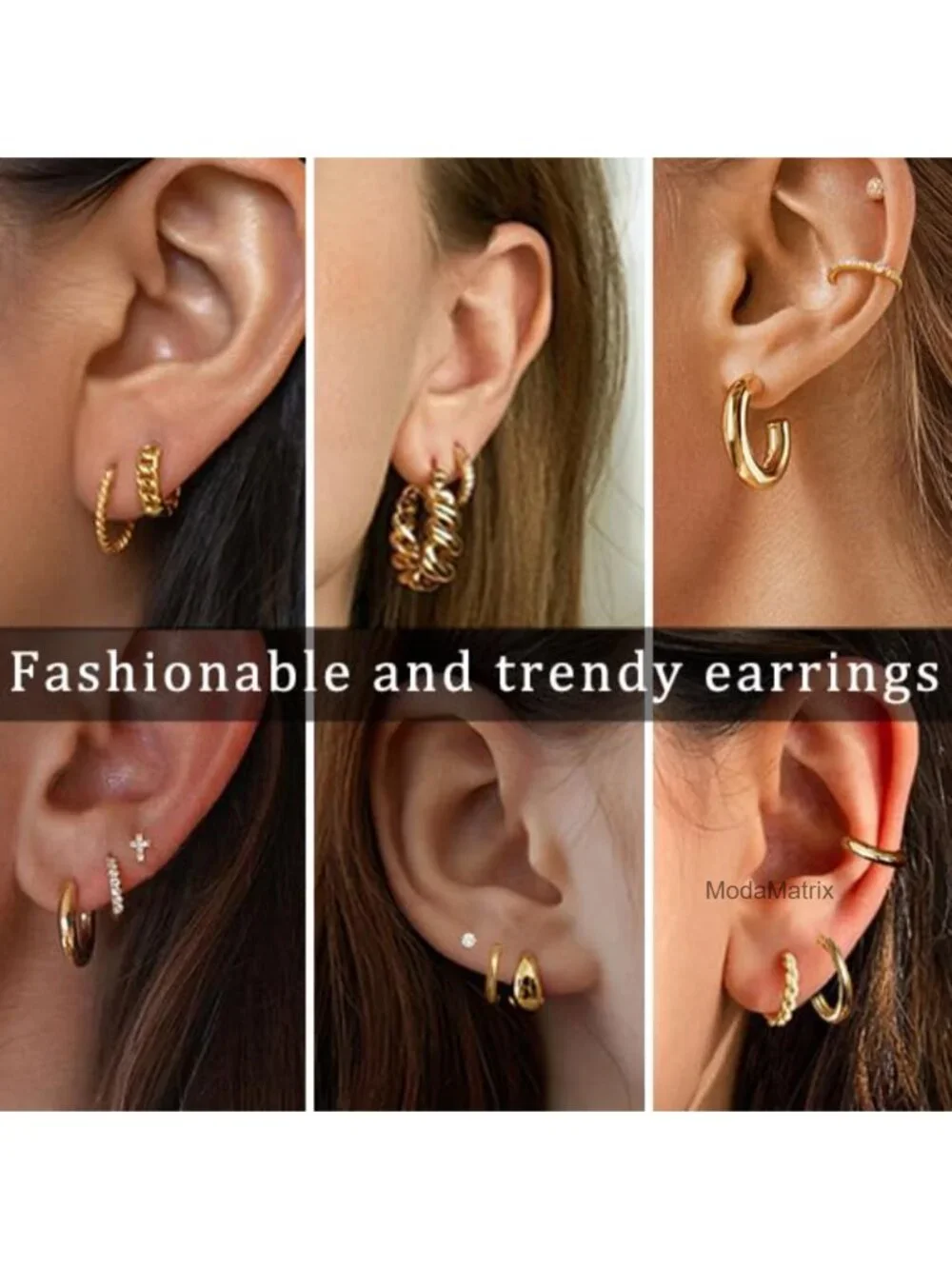 Chunky Twisted Huggie Hoop Earrings Set 14K Gold Plated Hypoallergenic